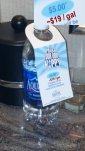 Hotel bottled water offering at $19 per gallon.
